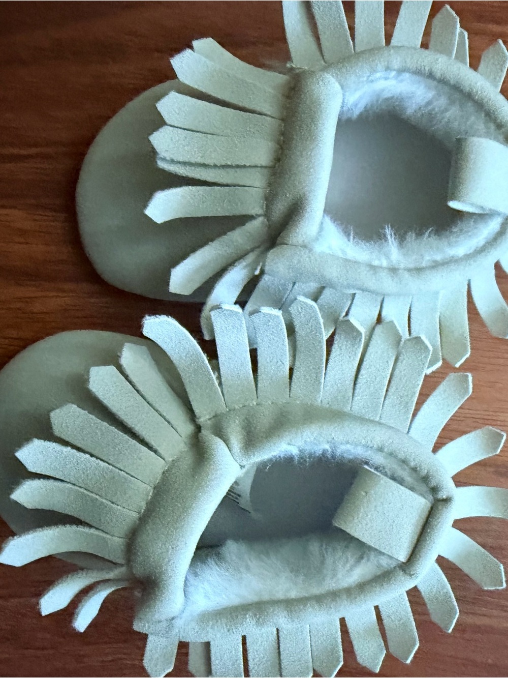 Baby Fringe Moccasin Slippers in grey